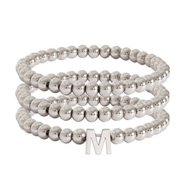 Impurain Silver Initial Cute A-Z Stretch Bead Stackable Bracelet with Letter Jewelry for women(Bracelet-M)