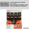 BLACK+DECKER BDX1006 Black/Orange 1" x 12' Ratchet Tie Down Straps