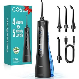 COSLUS C50 Irrigador Bucal Portátil para Dientes, 4 Modos y 5 Niveles Negro