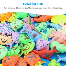 LUFEIS Fishing Toy, Fishing Game Magnet, 49 Pieces Fishing Game Children, Bath Toy, Bath Toy Children with Pool, Rod and Net, Fish Fishing Game 2 Years, Gift for Girls Boys