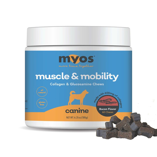MYOS Canine Muscle & Mobility Chews – Natural Collagen & Glucosamine for Dogs - Bacon Flavor Joint Supplement for Muscle, Bone & Joint Support, 60 Count