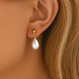 Allereya Boho Wedding Pearl Dangle Earrings Pearl Tassel Earrings Bridal Pearl Earrings Gold Pearl Drop Earrings Pearl Water Drop Earrings Jewelry For Women (Gold1), Zinc, No Gemstone