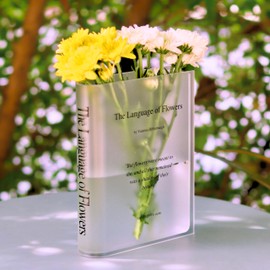 LAVIELENTE FASHION Acrylic Book Vases for Flower Unique Home Decor for Book and Flower Lovers for Events, Wedding, Birthdays and Housewarmings (Frosted-Black)