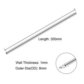 3PCS 304 Stainless Steel Round Tubes, 8mm OD 1mm Wall Thick 300mm Length Seamless Metal Straight Pipe for Home, Gardening Decoration,Industry Machinery, DIY Crafts