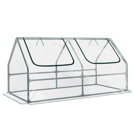 BPS 4x2x2 ft Mini Greenhouse with Transparent PVC Cover UV-Protected Roll-Up Zipper Windows, Ideal for Indoor or Outdoor Use on Raised Garden Beds