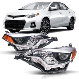 Headlights Assembly Compatible with 2014 2015 2016 Toyota Corolla Projector Headlights Headlamps Pair, Chrome Housing Amber