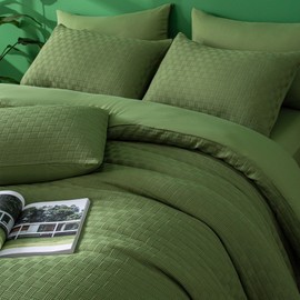 ZUBISU 3PCS Waffle Comforter Sets,Soft Lightweight Breathable Microfiber Knitted Jacquard Waffle Weave Striped Comforter for All Season (Green, King)