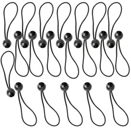 20Pcs Tarpaulin Bungees Balls Black Bungees Cord with Ball Bungee Toggle Ties Gazebo Tie Strap Tent Toggles Flag Bungees Tent Elasticated Tarp Ties Bungee Straps for Marquee Holder Pole Camping Canopy