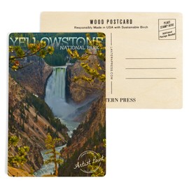 Yellowstone National Park, Lower Yellowstone Falls (4x6 Birch Wood Postcards, 2-Pack Stationary, Rustic Home Wall Decor)