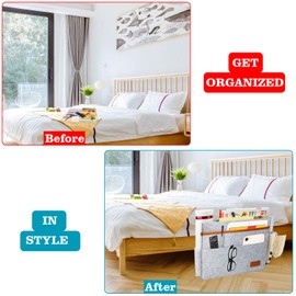 HOWAF Thicker Felt Bedside Storage Pocket, Hanging Caddy Storage Organizer with 5 Various Deep Pocket for Book, Tablet, Cup and Remote Perfect for Bunk Beds, Baby Bed, Sofa, Bed Rails(Grey)