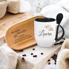 Besondere Menschen | persönliches Geschenk | Tablett mit Gravur | Tasse mit Namen | besondere Geschenkidee | Geburtstag Weihnachten | Holz massiv Buche (Set Tasse + Serviertablett)