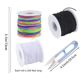 3 Rolls of 1mm 164 Foot Long Rainbow Black and White Elastic Rope, 1mm Rainbow Black and White Elastic String Bracelet Cord Jewelry Bead Thread for Bracelets, Necklaces, Beading and Jewelry Making