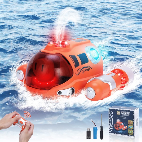 VATOS Orange Rc Boat, Remote Control Boat for Kids Ages 4 to 8, 2.4Ghz, Mini Rc Boat Remote Control Toy Boat in Pools and Lakes, Nice Summer Gifts Rc Boats Toys, Double Propeller for Boys and Girls