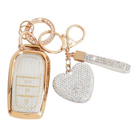 ZVRSUA Car Key Case with Diamond Keychain - Compatible with Toyota RAV4 Land Cruiser 200 Yaris 4 GR Aygo X 86 Cross Auris Vios Prius Camry Corolla,Smart Key,2/3/ Buttons (Silver)