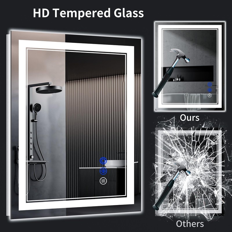 InfiniGlass 30"x24" LED Bathroom Mirror with Anti-Fog, Stepless Dimmable Lights,