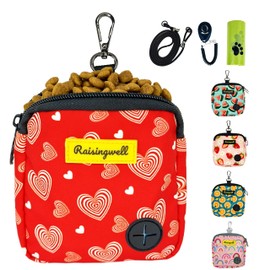 Raisingwell Dog Treat Pouch for Pet Walking and Training with Clicker Poop Bags Small Fanny Zipper Pack Holder for Puppy Snack Dispenser Kit for Leash and Outdoor Use (Valentine)