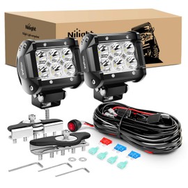 Nilight 2PCS 4 Inch 18W Spot led Pods Universal Adjustable Pillar Hood Led Work Light Mount Bracket with Off Road Wiring Harness-2 Leads, 2 Years Warranty