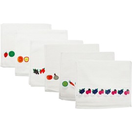 ProBytes Tea Towels 6 Pack - Super Absorbent 10/90 PolyCotton Fabric, 66 x 38 Cm Kitchen Home Daily Use Dish Cloth Hand Towels, Veggies & Fruity Design Ribbon - White