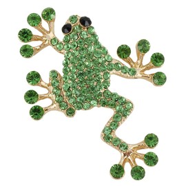 EVER FAITH Women's Austrian Crystal Adorable Jumping Frog Animal Brooch Green Gold-Tone