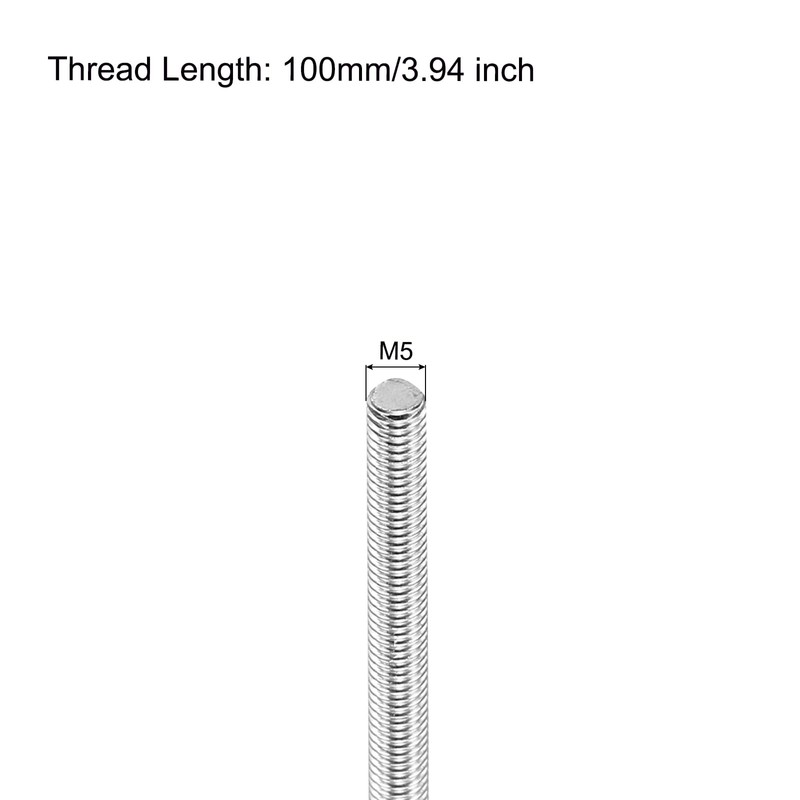 sourcing map Fully Threaded Rod M5 x 100mm 0.8mm Thread