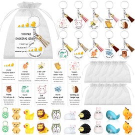 20 Set Thank You Staff Gifts Employee Appreciation Gift Bulk for Coworkers Animal Pun Inspirational Note Cards Motivational Keychain Inspirational Gift for Teacher Colleague Nurse Resin Office Gifts