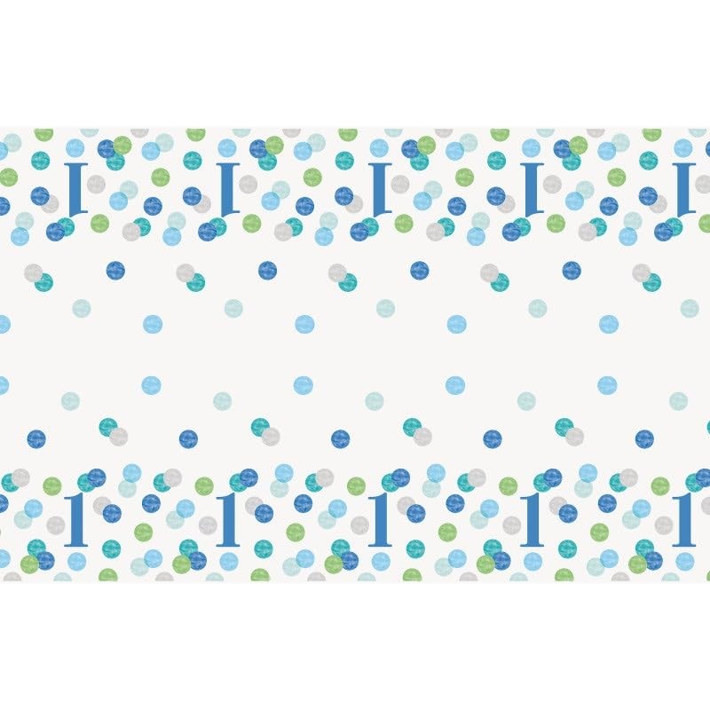 Blue Dots 1st Birthday Table Cover (137cm x 213cm) -