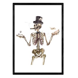 Nacnic Gambling Skeleton Poster Watercolor Style Art with Pictures of Human Skeletons A4 Size Without Frame