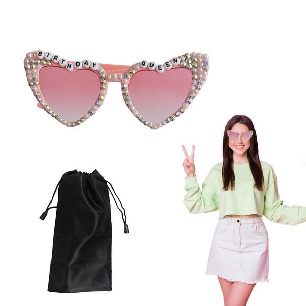 Bliceon Birthday Glasses, Birthday Girl Sunglasses, Pink Heart Shaped Shiny