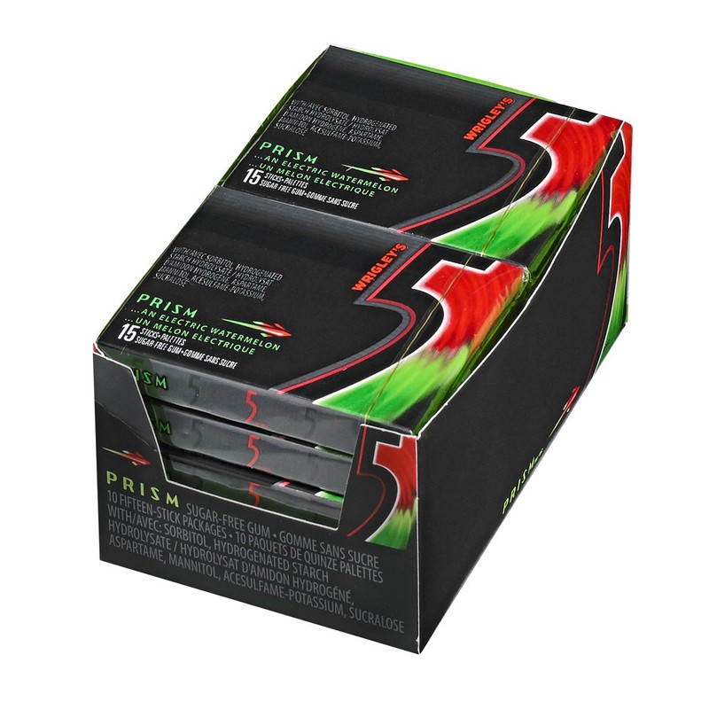 Wrigley 5 Prism Electric Watermelon Gum, 10ct x 15pcs, (Imported
