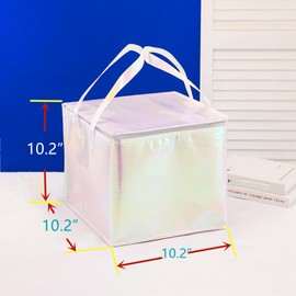 Generic 10.610.610.6" Reusable Insulated Zipper Aluminum Foil Tote Bag Suit for Picnic Cake FruitDrink Refrigeration Also for Delivery of Takeaway Thermal Pizza Insulated Delivery (Laser Multicolor)