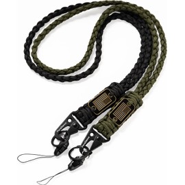ParaDance Heavy Duty Key Lanyard w/Cool USA Flag for Keys Mens, Durable Braided Paracord Lanyard for ID Badges Whistle Camera, Rope Keychain Necklace Strap Camping Hiking Fishing Cycling, Black&Green