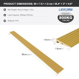 LIEKUMM LIEKUMM 1.5cm Rise Threshold Ramp, 800kg Capacity PVC Threshold Ramps for Doorways, Ramps for Wheelchairs, Mobility Scooters, Robot Vacuum Cleaners, Stairs, Steps, Cuttable, Yellow