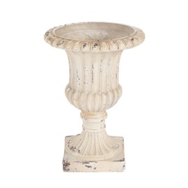 Christopher Knight Home Danny Patio Planter, Light Concrete Planter, Mid-Century Modern Urn, Floral Statue Design, Large Garden Pot, Flower Urn with Drainage Hole for Backyard Home, Antique White