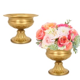 AZXTOPSEZ Gold Pedestal Vases for Centerpieces: Wedding Flower Vase for Tables 5 Inch Small Metal Compote Bowl Vase for Birthday Party Anniversary Event Home Decoration Set of 2