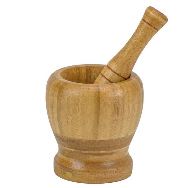 DecorRack Mortar and Pestle, 100% Natural Bamboo Spice Grinder, Decorative 4 inch Wooden Mortar and Pestle Set for Kitchen