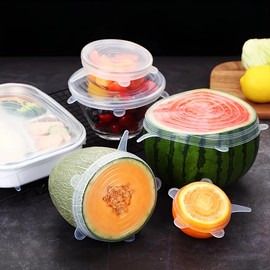 silicone stretch lids, 6 Sizes, Reusable Food Storage Covers for Bowls, Fruits and Containers (pink, 6PCS)