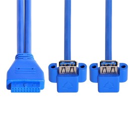 xiwai Up Angled USB 3.0 A Type Dual Female to Motherboard 20Pin 19 Pin Box Header Slot Panel Mount Cable (Blue 20P Up Angled 50cm)