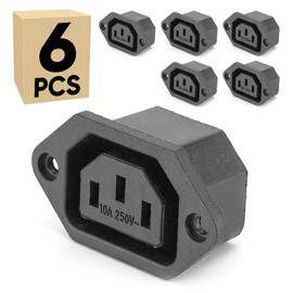 C13 Panel Mount Plug Adapter 250V AC 10A 3 Pins IEC Inlet Module Plug Power Connector Socket Straight (6-Pack).