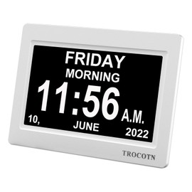 TROCOTN 7 Inches Digital Clock Day Clock Large Display Alarm Clock Wall Clock (White)