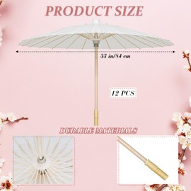 Paterr 24 Pcs 33'' Paper Umbrellas 8'' Paper Fans Decorative Chinese Japanese Parasol DIY Oiled Paper Painting Crafts for Wedding Bridal Party Favor Photography Prop, White