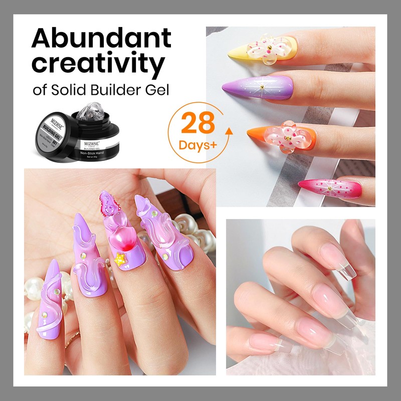 MIZHSE 30g Clear Solid Builder Gel and 15g 3D Nail