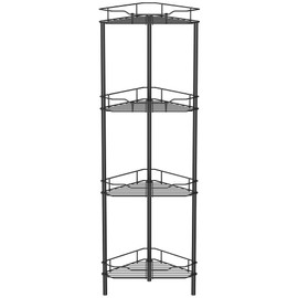 HuggieGems 4 Tier Floor Standing Corner Shower Caddy Organizer Shelf with Hooks, Bathroom Shelves Stand Rack, Black