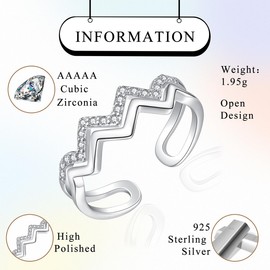 Josfeva Silver Rings for Women, 925 Sterling Silver Double Ring, Infinity Wrap Ring with Cubic Zirconia, Adjustable Minimalist Finger Rings, Trendy Stackable Thumb Ring, Knuckle Rings with Gift Box,