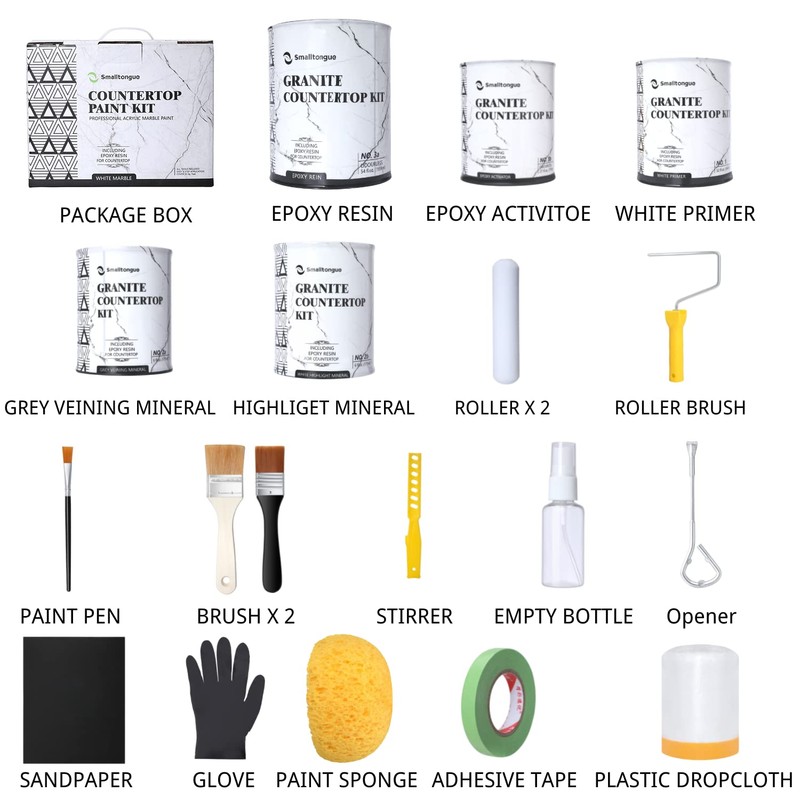 Smalltongue White Marble Countertop Paint Kit(Including Epoxy Resin), All-IN-ONE Set,