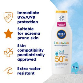 NIVEA NIVEA SUN Kids Protect & Sensitive Sun Lotion (200ml) Sunscreen with SPF 50+, Kids Suncream for Sensitive Skin, Immediately Protects Against Sun Exposure