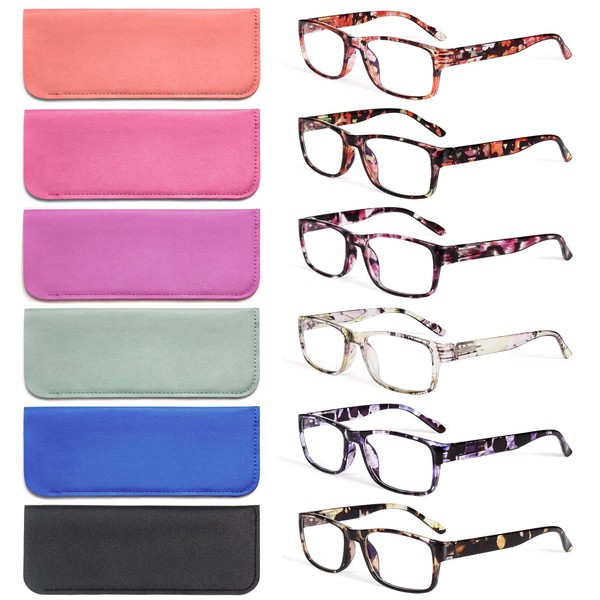 BLS BLUES-Gafas de lectura para mujer con bloqueo de luz azul, lectores elegantes, antifatiga ocular/anteojos para migraña, 6 paquetes/estuche (Mix4 1.75)