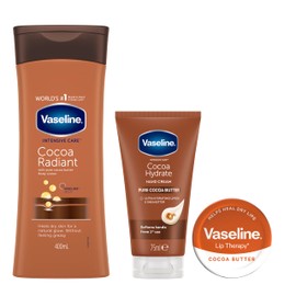 Vaseline Vaseline Intensive Care Cocoa Radiant Body Lotion, Healthy Hands & Lip Therapy Regime Bundle 3 Piece