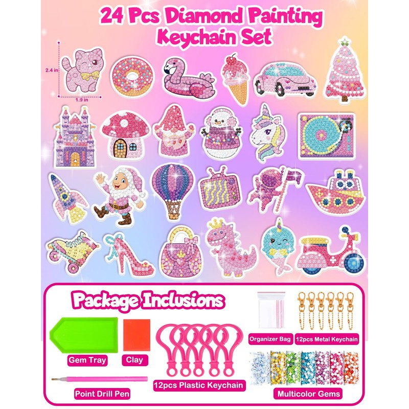 8 Pcs Diamond Art Keychains Diamond Painting Keychains Kids Arts