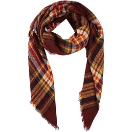 Boolavard Plaid Cashmere Feel Classic Soft Luxurious Winter Scarf For Men Women, Coffee / Orange, Length:55",Width:55"