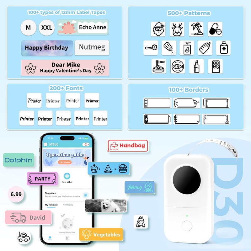 Phomemo D30 Label Printer, Portable Bluetooth Label Printer